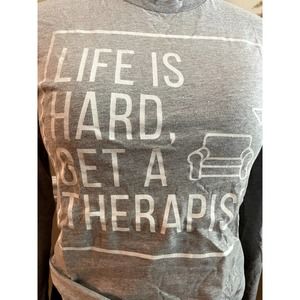 NEW Get a Therapist Heathered Gray Grey Long Sleeve Tee T-Shirt Size M